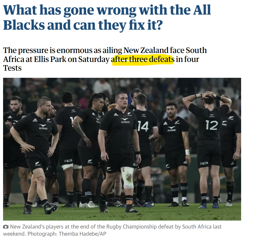 Negative newspaper article about the all blacks